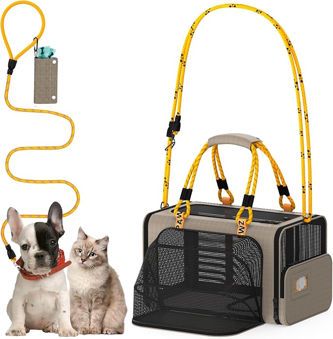 PAWZIDEA Expandable Pet Carrier for Small Cats & Dogs, TSA Airline Approved | 18"×11"×11" Soft-Sided Small Dog Travel Bag, Collapsible Top-Load Cat Carrier for 2 Cats Under Seat, Puppy Car Seat Up 15lbs