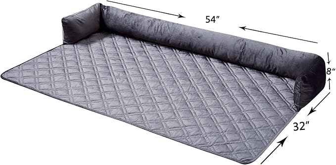 Brilliant Sunshine Grey Velvet Dog Sofa Slipcover, Extra Large | Calming Pet Couch Bed with Removable & Washable Cover, Funiture Protector & Bed Mat for Dogs, Pets, Cats, 54"×32"×8"