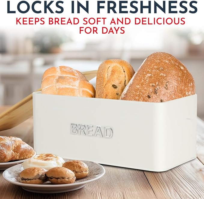 Bread Box for Kitchen Countertop, Homemade Bread - Bamboo Cutting Board Lid | Large Bread Box for Homemade Bread - Storage Bread Box with Cutting Board Lid