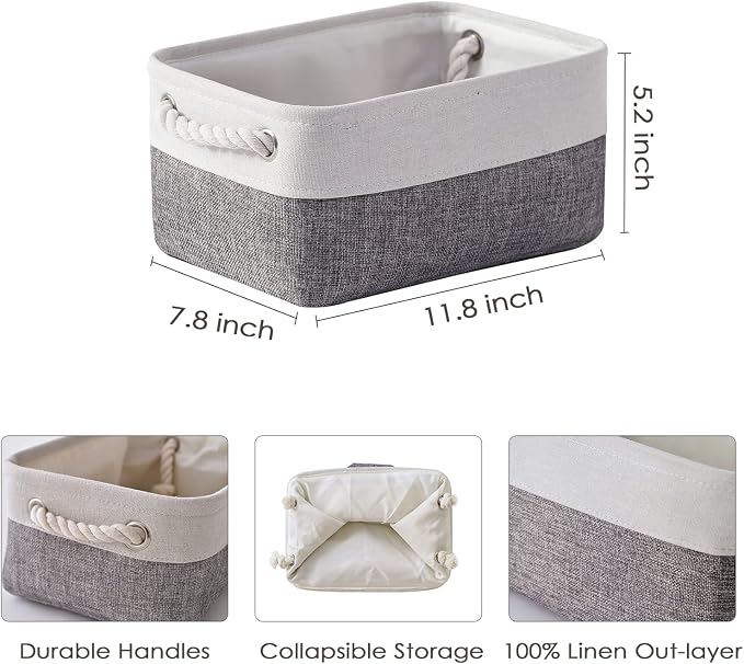 Organization and Storage Basket for Shelves - 12x8x5.2 inch 1 Pack Fabric Storage Cubes, Collapsible Storage Bins for Closet Organizer Gift Cloth Toy (White & Grey)