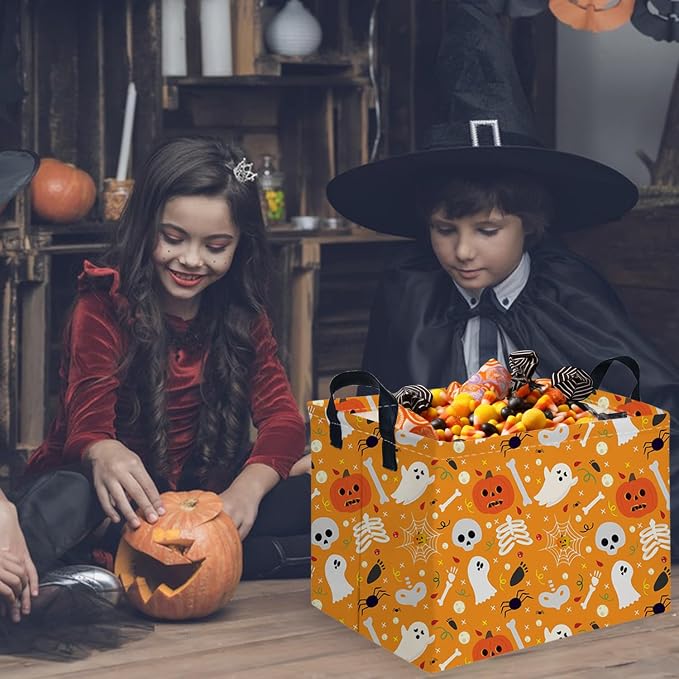 Rectangular Halloween Basket,Trick or Treat Basket for Boys and Girls,Waterproof collapsible storage box,Halloween Decor,Gift box(Pumpkin Halloween)