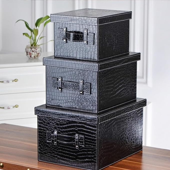 Premium Leather Storage box With lid Reinforced Handle Stackable Multi Purpose Organizer for Home Office Garage Camping Dorm pet Supplies Outdoor Storage Cabinet(Wine red,30cm/12in)