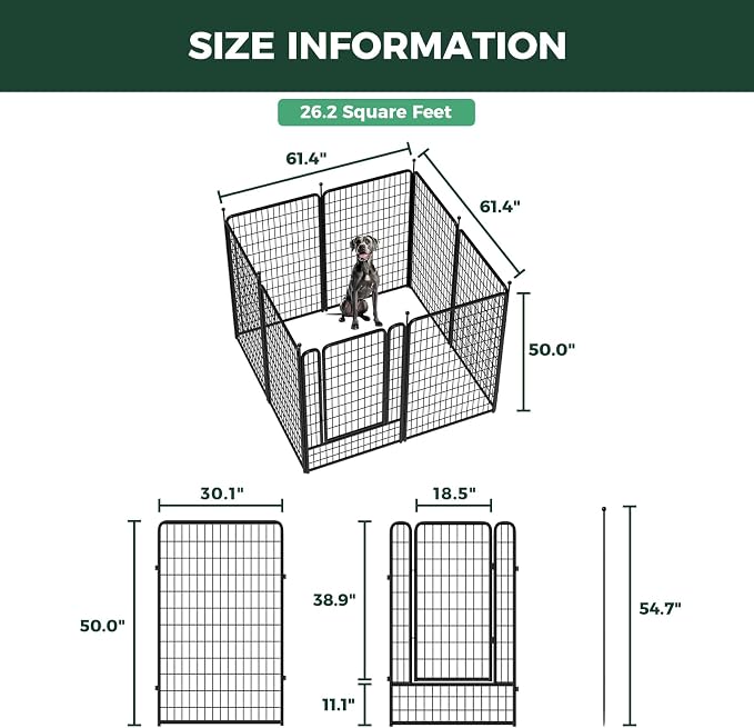 FXW Rollick Dog Playpen, Indoor, Yard & RV Camping, 50" H, 8 Panels | Easy setup, Heavy-duty, DIY layouts, for Ultra Large Dogs, Patented