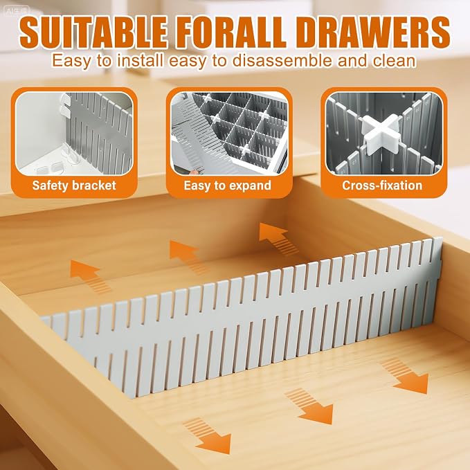 Blosssound 15 Pcs 5.12 Tall Drawer Divider Adjustable Drawer Organizer,Grey | DIY Deep Storage Organizer Separator with Fixed Buckle for Underwear Socks Dormitory Office Kitchen Bedroom