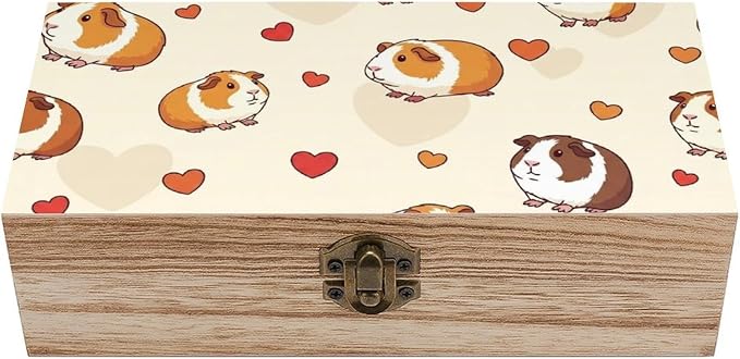 Wooden Storage Boxes Decorative Keepsake Organizer with Lid, Cute Guinea | Pig Pets Memory Box for Picture Letters, Holiday Party Decoration, 9.2x5.5x3.9 Inch