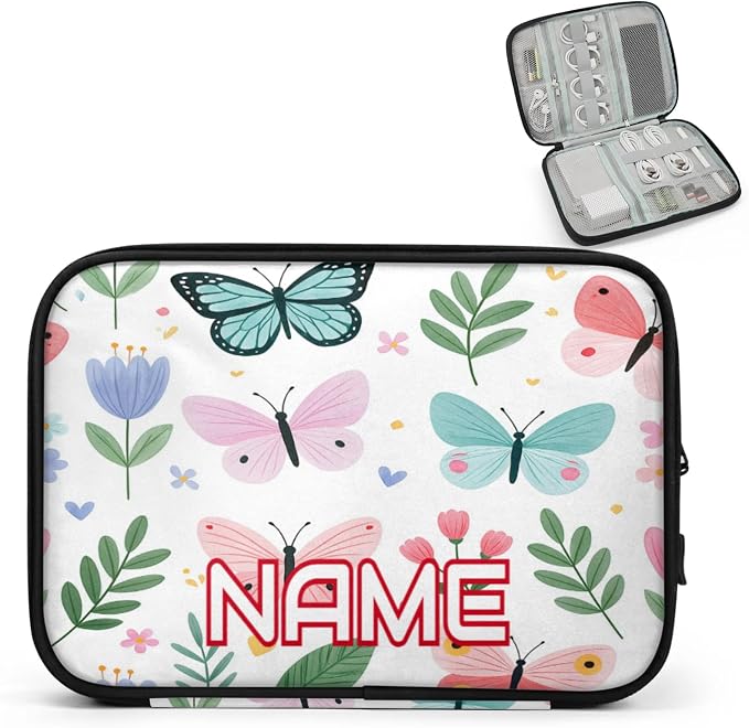Custom Electronics Organizer Pastel Butterfly Travel Cable Pouch Large Tech Accessories Case Waterproof Cord Storage Bag for Power Bank Charger Phone Earphone