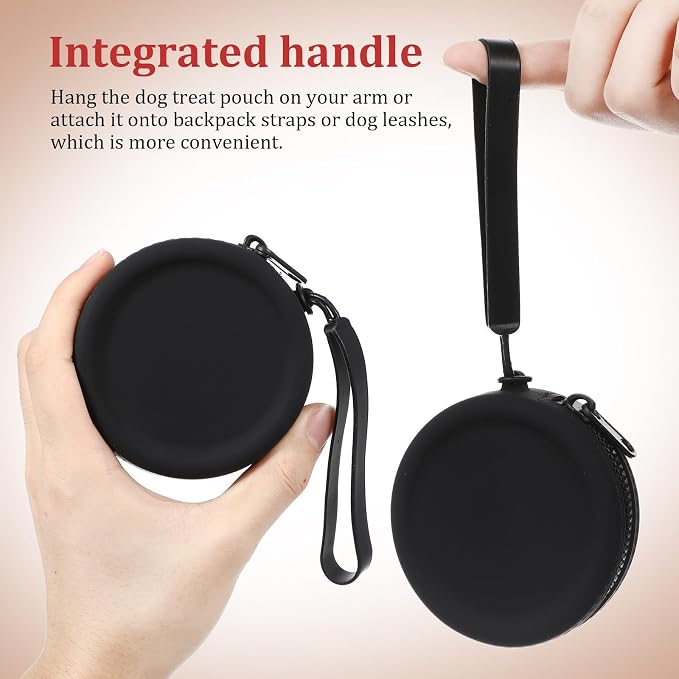 INOOMP 2pcs Silicone Dog Treat Pouch Zipper and Integrated Handle, Round Mini Organizer Pouch for Small Items and Dog Treats, Portable Travel and On-the- Training Accessory