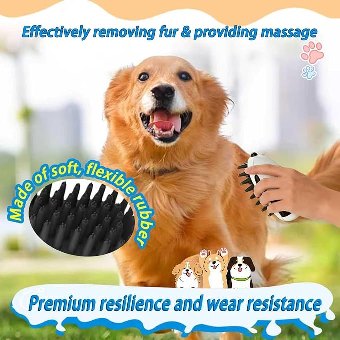 Dog Brush for Long Haired TPR Massage Soft Bristles & 3-Point Brush Head for Bathing Grooming De-Shedding & Detangling Shower Brush for Dogs and Cats