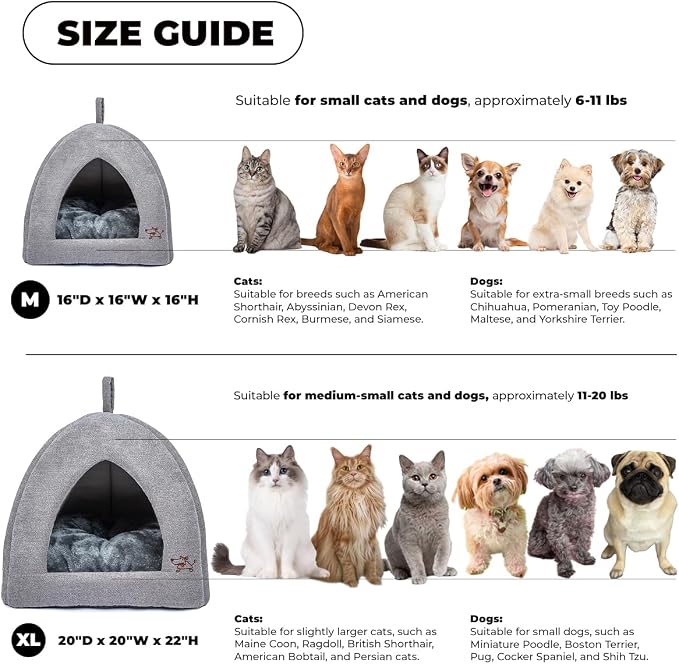 Best Pet Supplies Cat Bed for Indoor Cat, Domed Tent House with Removable Pillow, Covered Cat Cave for Small Dog, Puppies and All Breeds of Cats - Gray, 16 x 16 x H:16"