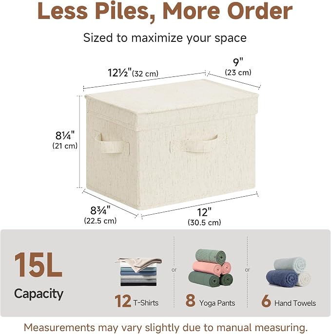 StorageWorks Fabric Storage Bins with Lids, Closet Storage Bins | Flip-Top Lid, 3 Handles, Collapsible, Stackable, for Clothes Blankets, Multi-Purpose, Medium, Rustic Linen, 2-Pack