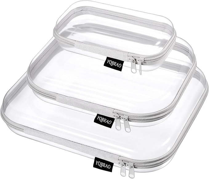 YQBRAO Clear Hard Shell Organizer Set, 3-Pack, Gray | Large, medium & small rigid PET organizers for office, travel, electronics and everyday organization