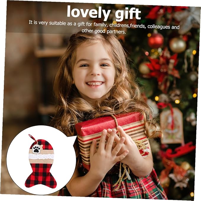 SOIMISS Christmas Pet Stockings Pouch Bag Black Red Plaid Candy Bag Holiday Present Storage for Pets and Dogs Holiday Decoration
