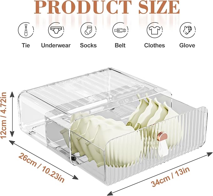 Underwear Drawer Organizer - Stackable Bra Organizer for Closet, 1 Cell Clear Acrylic Bra Storage Box, Closet Organizers and Storage for Lingerie, Undergarment, Baby Clothes, Scarf