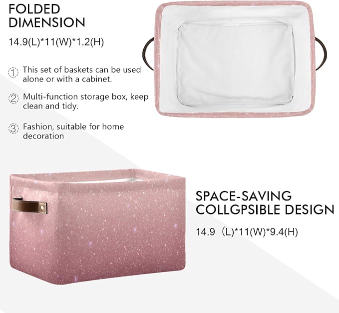 Rose Gold Sequins Storage Basket Bin, Large Cube Storage Box Canvas Collapsible Storage Organizer for Home Office Closet, Valentine's Day Gifts - 15 L x 11 W x 9.5 H