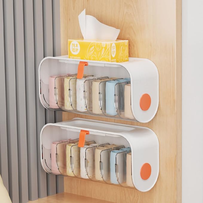 Wall-mounted Underwear Organizer | Punch-Free Transparent Drawer | Sock and Bra Organizer for Wardrobe – White, No-Drill Installation, PET Material, 6 Compartments Storage Box (24oz)