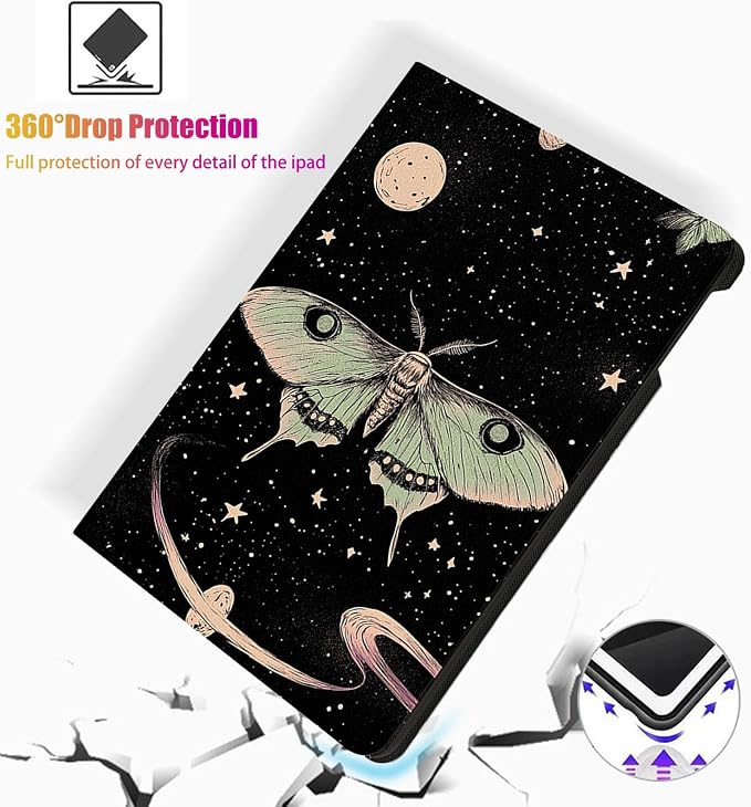 for Microsoft Surface Pro X/Pro X Plus-13 2019/2020/2021/2024 Tablet Case,Auto Wake/Sleep,Adjustable Stand Protective Cover - Starry Sky Moth