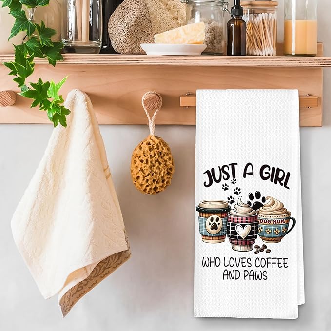 Kitchen Towels Dish Towel Tea Towels, Hand Towel Coffee Decor Gifts for Women Dog Mom, Just A Girl Who Loves Coffee and Paws 16x24 Inch