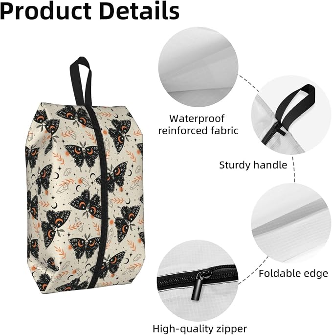 Gothic Witchy Butterfly Travel Shoe Bag for Men & Women, Waterproof Shoe Storage Organizer with Zipper, Portable Shoe Pouch for Sneakers, Heels, Sandals, Gym & Travel Luggage 2PCS