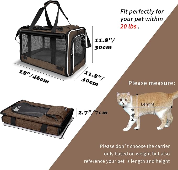 GAPZER Pet Carrier for Large Cat Soft-Sided Animal Traveling Bag up to 20lb | Privacy Protection Big Kitten Car Travel Cloth Carry Bag up to 20 lbs, Small Animal Portable Mesh Kennel Cage for Vet Visits