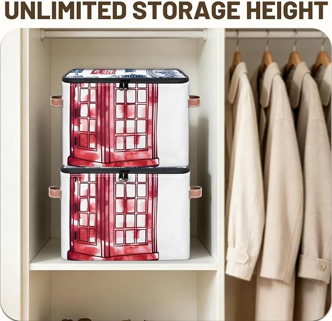 UK London Foldable Storage Bin with Lid Zipper | Closet Shelf Organizer, Boxes, Basket Containers for Home, Lidded Storage Cube for Bedroom, Waterproof, with Handles