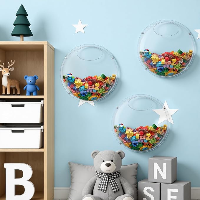 3 Pack Acrylic Wall Toy Storage,Clear Hanging Toy Dispenser with Back Panel Hanging Holder,exquisite Acrylic Wall Organizer for Blocks, Snacks, Cars,Home Organization and Storage (3-pack)