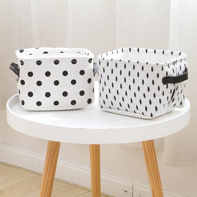 Sea Team Collapsible Fabric Storage Cube Bins Organizer with Handles | Canvas Storage Baskets for Closet Shelf Organization and Organizing Solution, 7.9 x 6.3 x 5.9 Inches, Black, 4-Pack