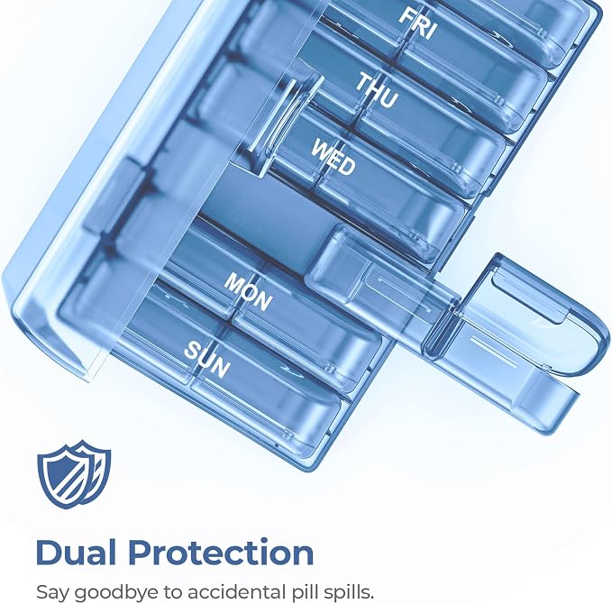 AUVON Weekly Pill Organizer 2 Times a Day, One-Side Large Opening, Easy‑Use | XL AM PM Pill Case, Travel Pill Box 7 Day, Medication Organizer for Medications, Vitamins, Fish Oils, Supplements, Ocean Blue