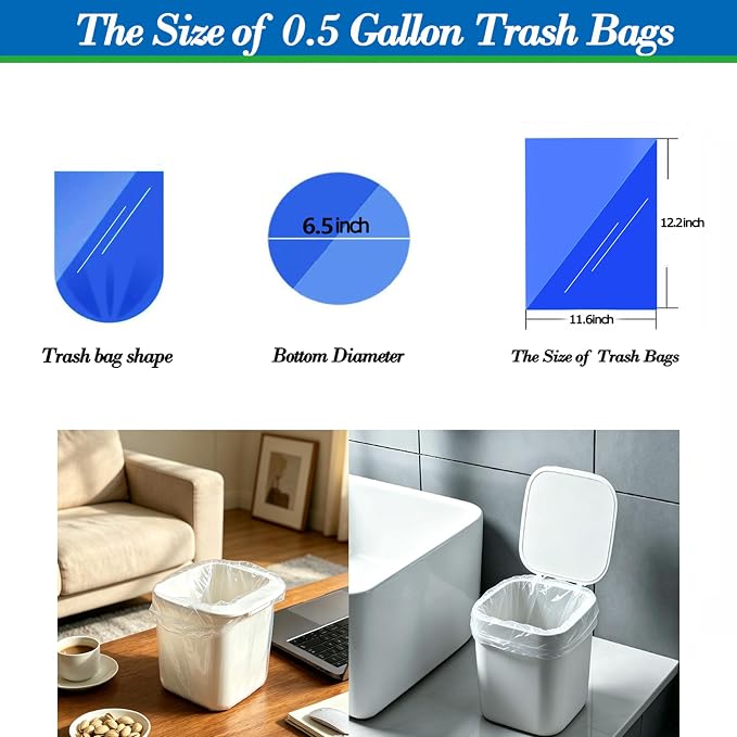 0.5 Gallon 350 pcs Mini Clear Trash Bags, Tiny Strong Garbage Bags,Small Plastic Bags for Desktop Trash Bin, Tiny Bathroom Trash Can Bin Liners,Mini Bags for Waste Basket Liner,Fit 2 Liters-Clear