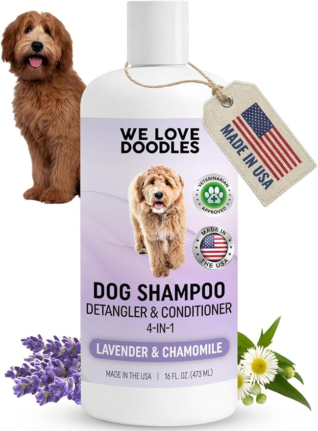 4-in-1 Dog Shampoo Dog Shampoo, Conditioner & Detangler - Best Shampoo for Goldendoodles, Poodles & Doodles - for Matted Pet Hair - Made in The USA, 16OZ, Lavender [We Love Doodles]