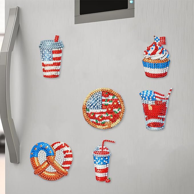 20pcs Independence Day Food 2D Diamond Painting Magnets Team Fridge Magnets | Fridge Magnets 20 Pieces Diamond Painting Kit 2D Acrylic PET Magnetic Food Series DIY Art Home Car Decor