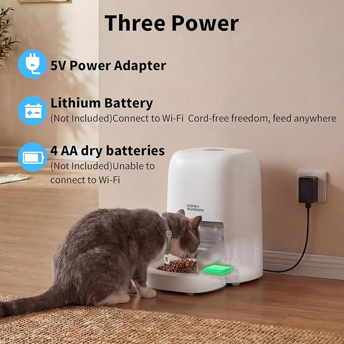 HoneyGuaridan RFID Automatic Cat Feeder with Collar Tag-Activated Personalized Meal, 5G WiFi APP Control Cat Food Dispenser with Diet Tracking and Anti-Theft for Multi Pet Home and Different Diet