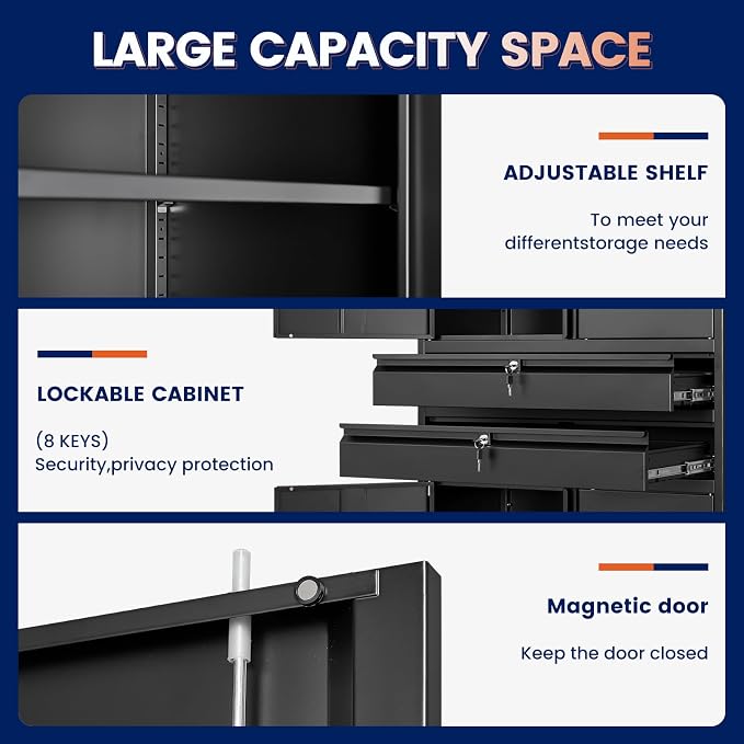 Metal Garage Storage Cabinet with Locking Doors and Adjustable Shelves, 71" Tool Storage Cabinet with 2 Drawer for Garage,Warehouse