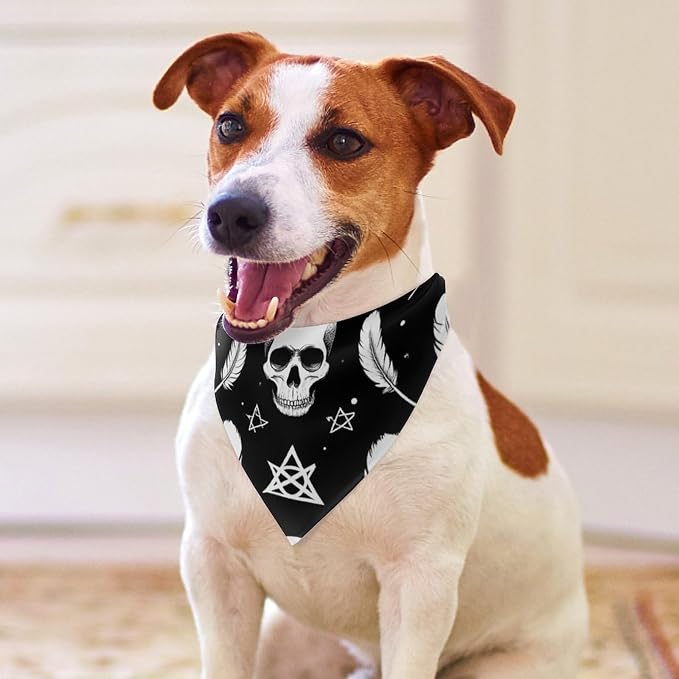 Portable Adjustable Goth Raven Crow Skull Moon Star Gothic Witch Magic Spirit Board Triangle Dog Scarf, Lightweight and Comfortable Pet Daily Accessories for Casual Daily Use