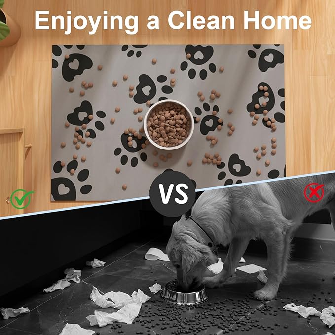 Pet Feeding Mats 17"x28"- Absorbent Pet Food Mat, Large Dog Food Mat, Rubber Mat for Cat Bowls, Pet Placemats for Food and Water, Dog Water Matt for Sloppy Drinker, Dark Grey