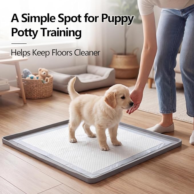 ondware Dog Pee Pad Holder, Silicone Potty Tray for Dogs, 28 x 22 in, Gray | Thick silicone, raised leakproof edge, fits most standard pee pads, easy-clean waterproof mat, roll-up portable design