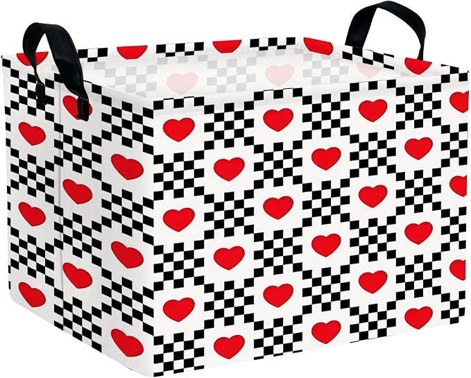 Valentine's Day Basket for Gifts Empty Cute Heart Large Gift Basket Decorative Storage Bin for Kid and Baby Room Décor (Black and White Checkered Heart)