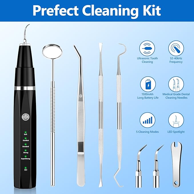 Ni-SHEN Plaque Remover for Teeth - Pet Ultrasonic Cleaner - Teeth Cleaning Kit for Tartar and Stains - Suitable for Dogs and Cats (Black)