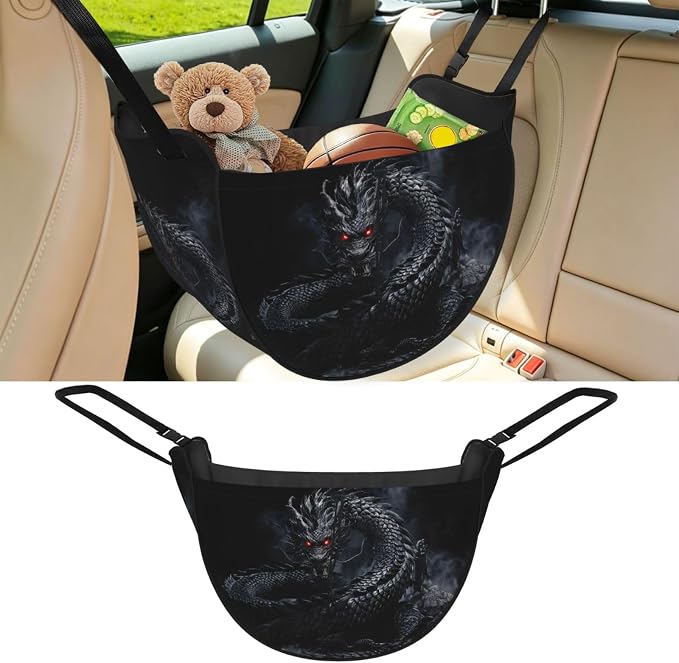 Black Dragon Car Seat Organizer-Backseat Storage Bag for Travel | Waterproof Durable. Holds Snacks Gear Essentials. Fits Most Cars.