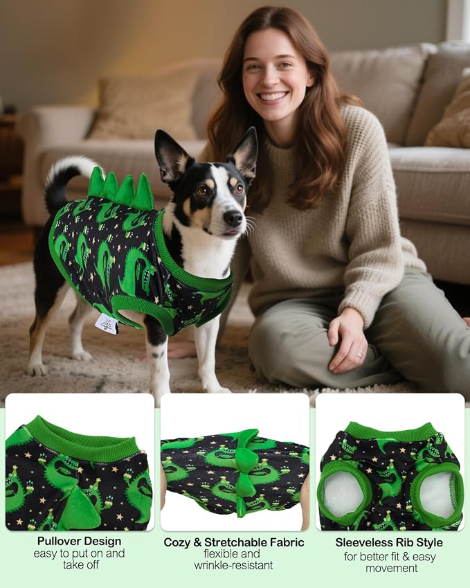CuteBone Dinosaur Costume Dog Shirt, Stretchy Velvet T-Shirt Clothes for Small Dogs, Soft & Breathable Pet Tee Outfit Cat Apparel for Daily Wear, Cozy Pullover Design Puppy Fashion COSBX08M