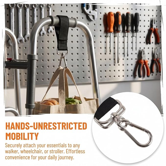2pcs Heavy-Duty Stroller Hooks for Bags Featuring Reliable Attachment and Thickened Metal Arm, Anti-Slip Silicone Pad Organizer Clips for Wheelchair, Walker, Shopping Cart, and Pet