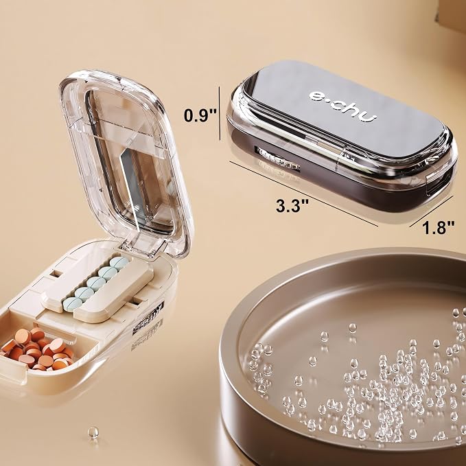 DUBSTAR Pill Cutter Splitter for Small & Tiny Pills Cuts into 1/2 Beige | Pill Cutters with Removable Silicone Pad, Tablet Splitters Cuts Vitamins Tablets for Purse Pocket