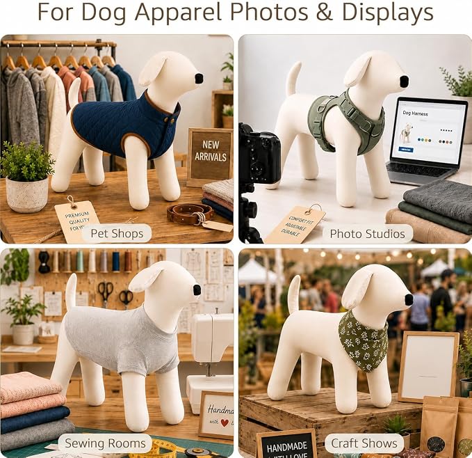 Dog Mannequin PU Pet Clothing Display Stand Cute Dog Hangers for Clothes Store Leather Pet Sewing Mannequin Durable Puppy Standing Model (White, Large)