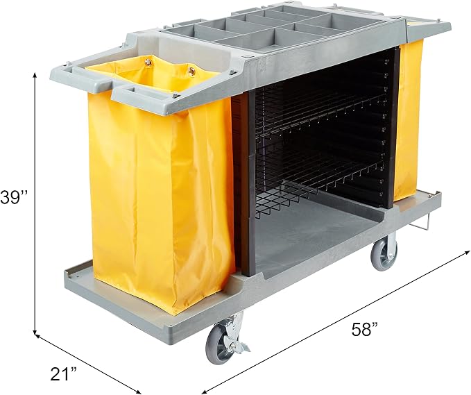 Hotel Cart Housekeeping Room Service Cart H 39" x L 60" X W 21" (Gray)