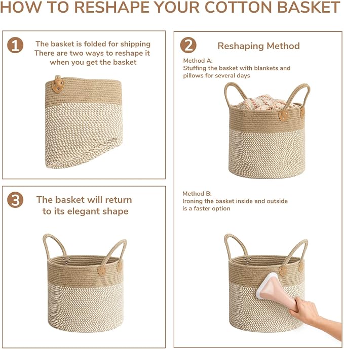 CHICVITA Wicker Storage Basket with Leather Handles, 14" x 12", White | Decorative Woven Basket for Toys, Shoes, Blankets & Laundry Storage, Living Room & Bedroom Organizer, Indoor Plant Basket