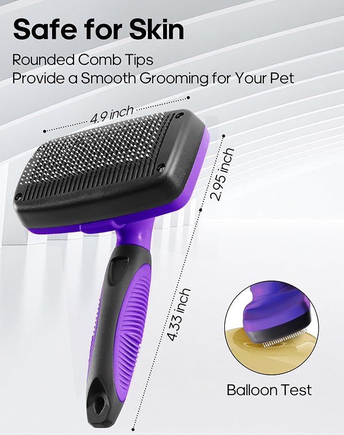 Self Cleaning Shedding Brush - Skin Friendly Grooming Tool for Dogs, Cats, and Puppies, Deshedding and Hair Removal for Long and Short Haired Pets(Purple)