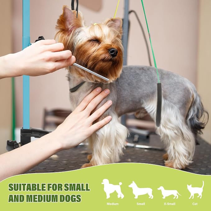 getlstub Dog Grooming Arm with Pet Grooming Hammock, 35" Pet Grooming Table Arm with Adjustable No Sit Haunch Holders, Dog Grooming Stand with Loop Noose for Small and Medium Pets, Blue
