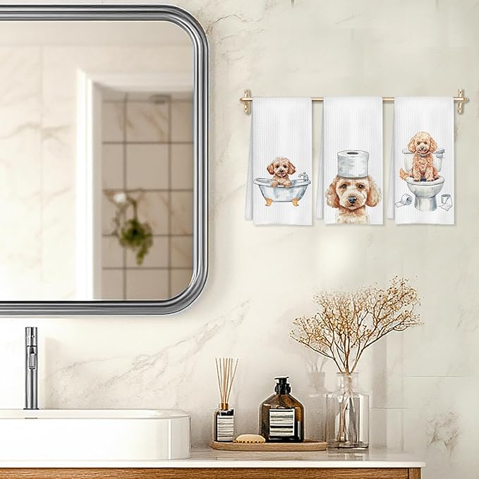 Funny Poodle Bathroom Hand Towels Set of 3, Poodle Decor Hand Towels for Bathroom, Poodle Mom Gifts, Gifts for Poodle Lovers, Kids Bathroom Decor, Dog Bathroom Decor, 16x24 Inch