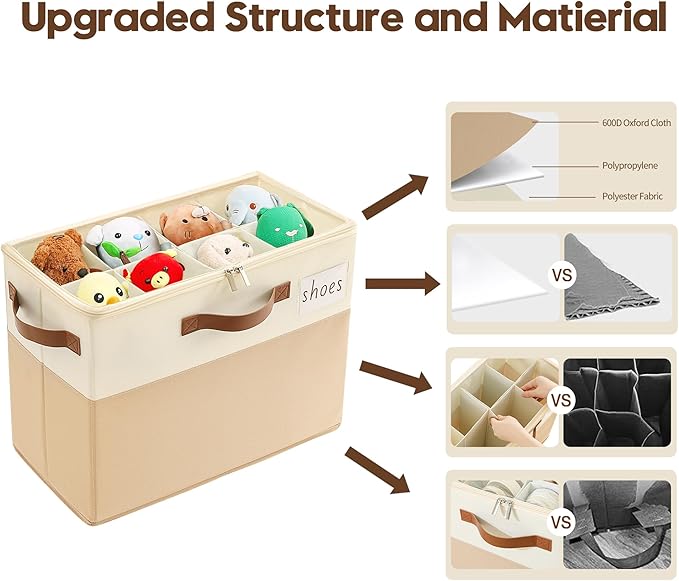 Varhomax Shoe Organizer Box for Closet, Small Fabric Shoe Storage Bin with Adjustable Dividers & Clear Cover, Saving Space Sneakers & Sandals Containers for Entryway, Cubby