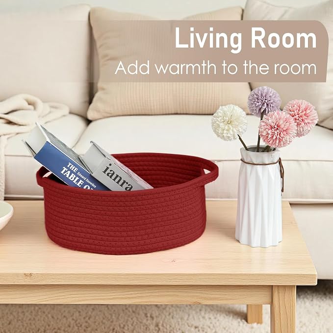 JMvicyroam Small Woven Basket, Empty Gift Basket, Red/3 Pack | Small Gift Basket, Cotton Rope, 12 x 8 x 23 in, Handles, Includes Ribbon and Bag, Birthday Gift Basket