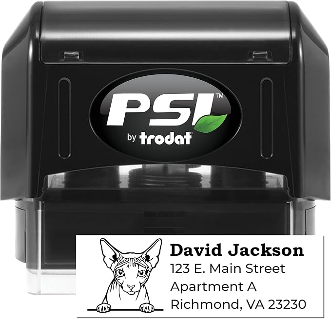 Don Sphynx Cat Custom Self-Inking Address Stamp for Holiday Cards & Decorations, Personalized Return Mailing Stamper with Hairless Feline Design, Handcrafted Rubber Postal Marker 7/8 x 2-1/4